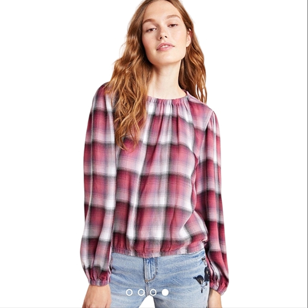 Anthropologie Cloth & Stone Glacier Plaid Top size M